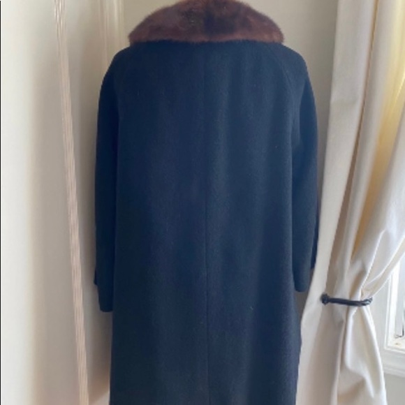 Cashmere vintage coat with fur collar & silk black - Picture 2 of 7